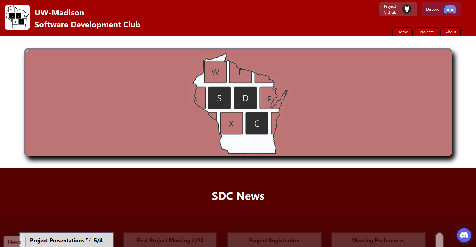 Frontpage of the SDC website